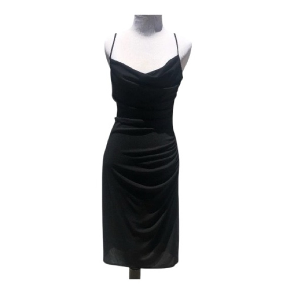 David Meister Vintage Y2K Blk dress runched cowl-neck 8